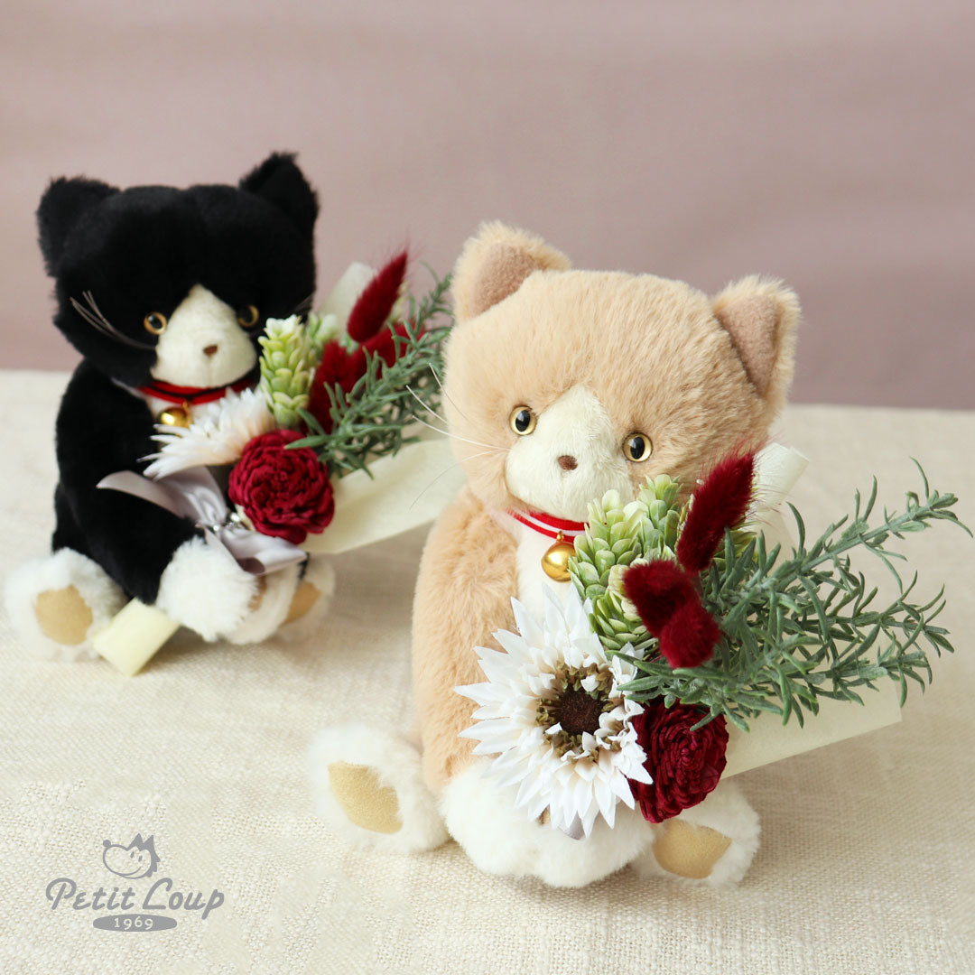 Plush Kitten and Red Flower Bouquet Gift