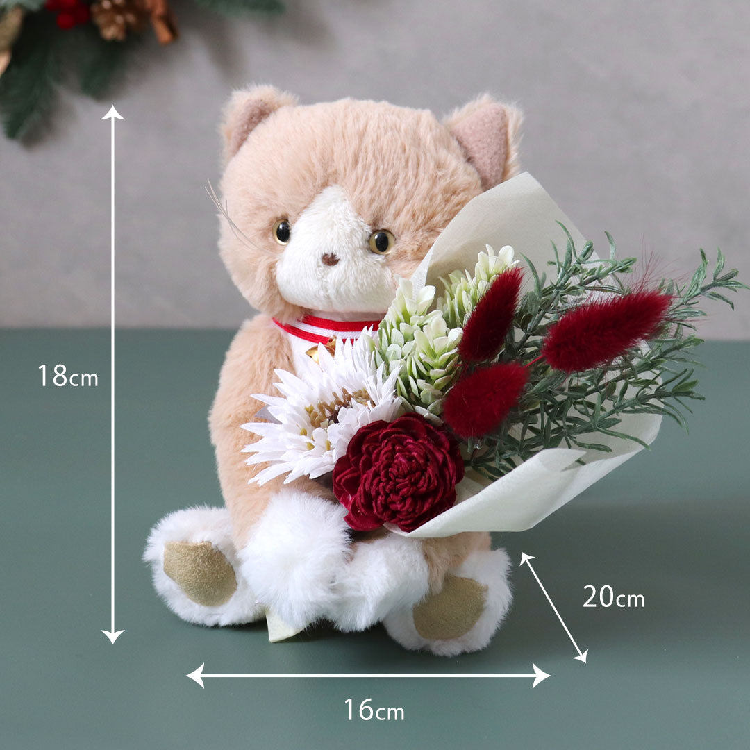 Plush Kitten and Red Flower Bouquet Gift